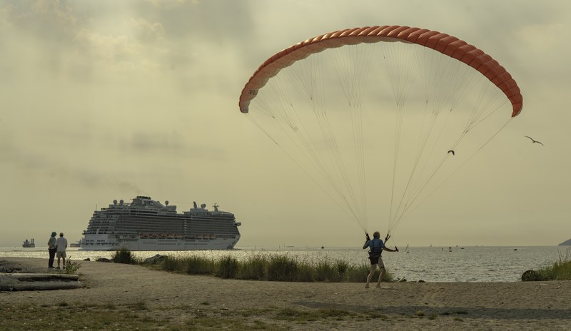 A large kite flying.